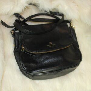 Kate Spade New York Leather Tote shoulder purse Black  bag snap zip 10.5"x 9" ;